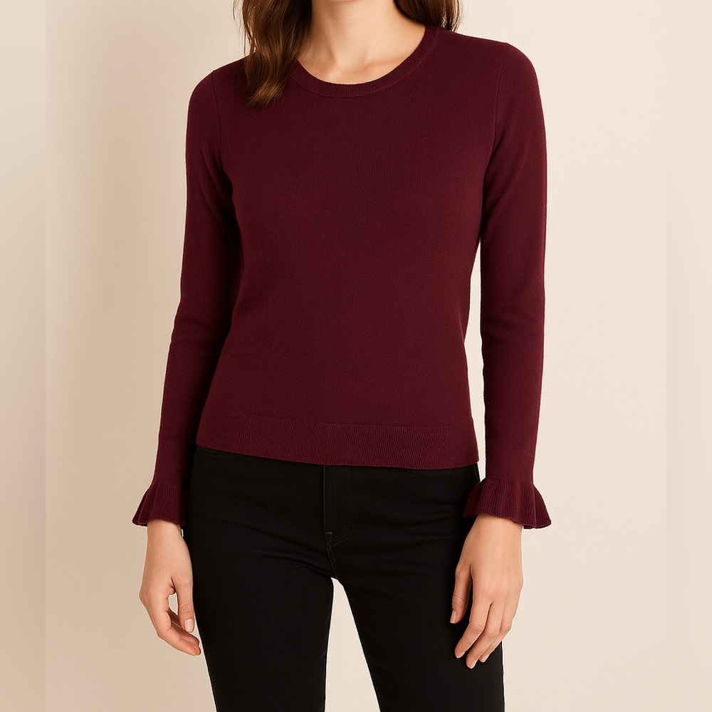 Nanette Lepore  Plum Burgundy Crew Neck Sweater medium extra fine merino wool‎